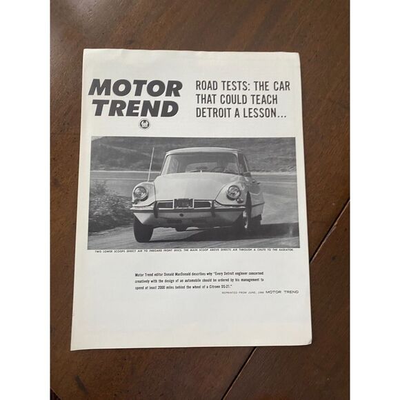 Vintage 1966 Citroen DS-21 Pallas Road Test Automobile Dealer Sales Brochure - Picture 1 of 4